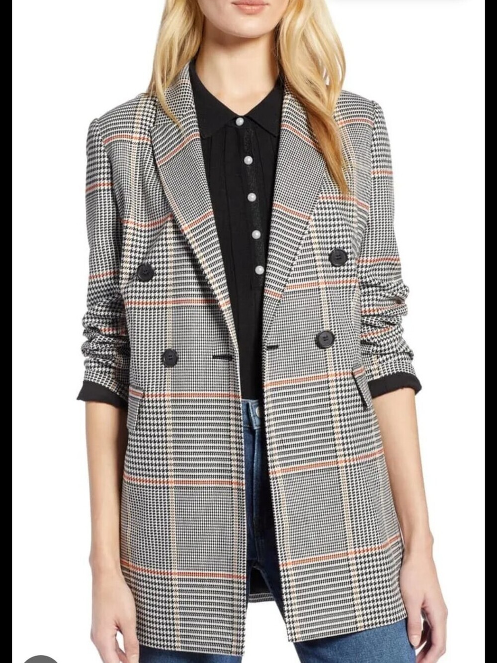 Halogen X Atlantic-pacific Long Blazer Gray Plaid Lined Double Breasted Sz 1 S